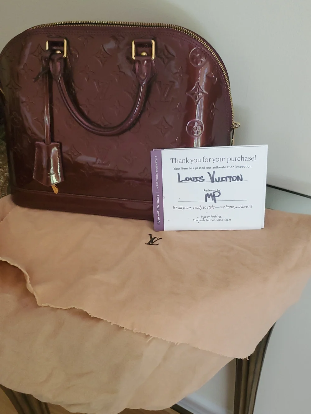 Louis Vuitton Vernis Alma PM Handbag in Burgundy Patent With The Bag
